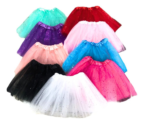 Tutu Pollera Tul Nena Niña Colores Brillos Cotillon Disfraz 