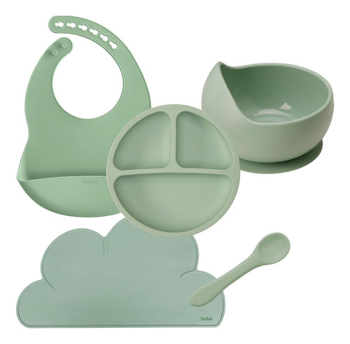 Kit Alimentação Bebê Buba Silicone Bpa Free - 5 Peças Cor Verde Kit Silicone 5 Peças