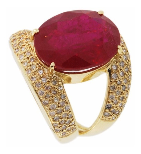 Anel Ouro 18k Com Rubi E Diamantes Mod. Cj1217