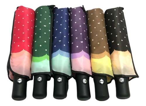 Paraguas Automático Importado Con Manija Estampado Unisex Violeta Lunares