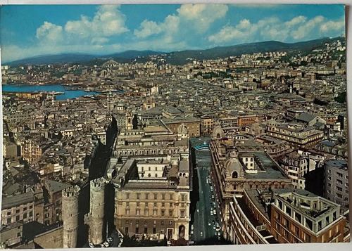 Antigua Postal, Vista Aérea, Ciudad, Génova, Italia, P0282