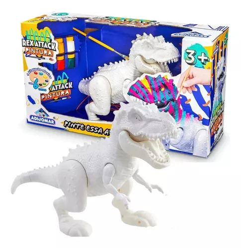 Dinossauro REX para Pintar com Mecanismo de Mordida - Kit 6 Cores