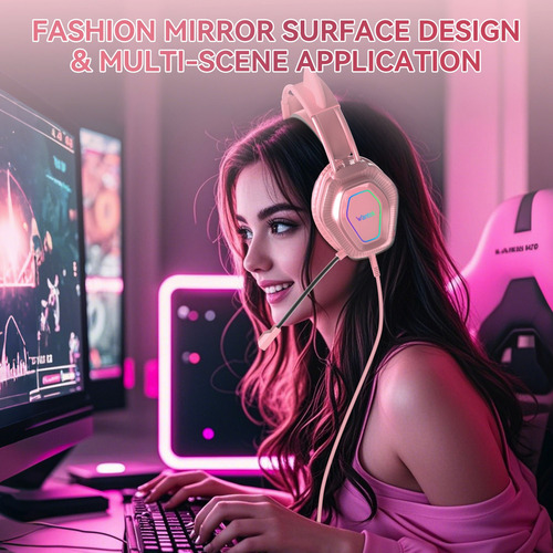 Audífonos Voistek V10 Para Juegos De 3,5 Mm Con Micrófono Color Rosa