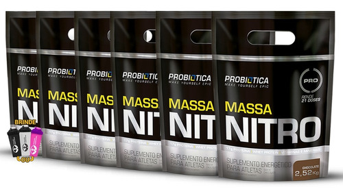 6x Hipercalórico Massa Nitro 2,52kg Refil + Coq  Probiotica