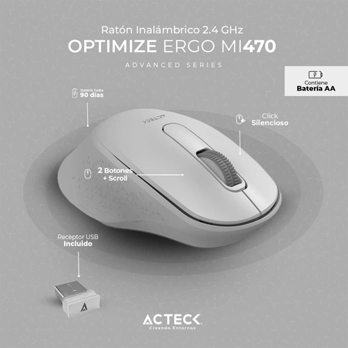 Mouse Acteck Mi470 1600dpi 2 Botones Inalambrico Usb Blanco