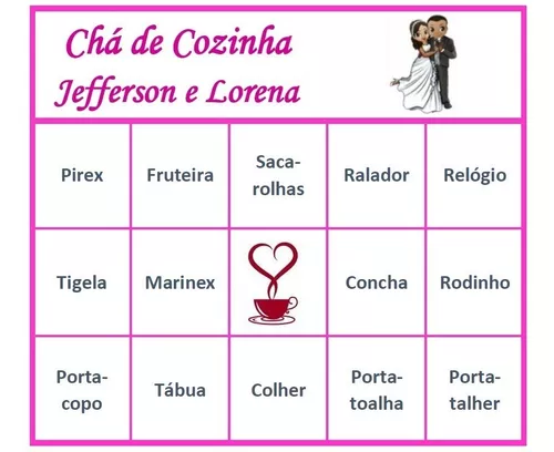 104 Cartelas Bingo Chá Cozinha Casal Personalizado