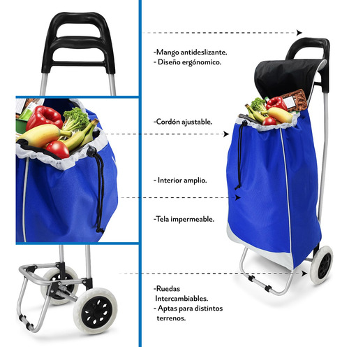 Carrito De Compras Plegable Con Ruedas Metálico Azul