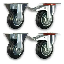 Comprar 4 Ruedas Chapa Y Goma 2 Giratorias C\u002Ffreno 2 Fijas 100mm