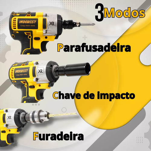 Chave De Impacto Profissional 3 Em 1 Função Furadeira Parafusadeira Elétrica Sem Fio Maleta E 2 Baterias 48v Base De Carregamento 127/220V E Acessórios