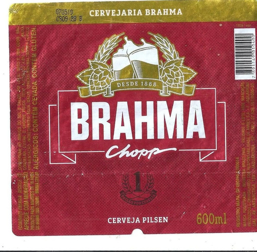 Rótulo Antigo Cerveja Brahma 600 Ml - Ano 2019 - Cn10 (Usado)