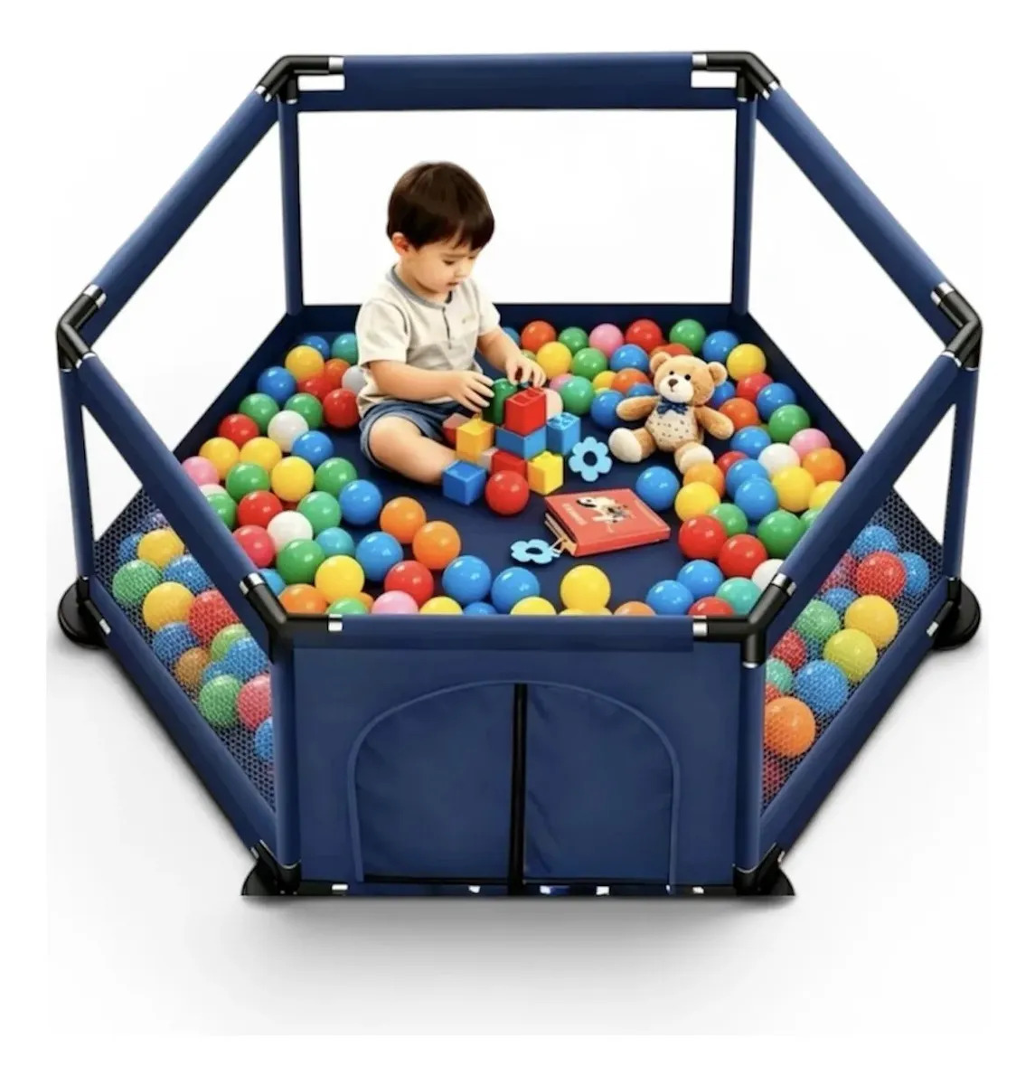 Corralito De Bebé Para Bebés Juegos Para Niños Pequeños Color Azul Diseño de la tela Liso