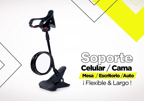 Imagen 2 de 10 de Soporte Celular Cama Mesa Escritorio C/ Pinza Flexible Largo
