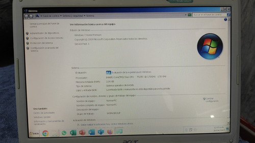 Acer Aspire 5920 - Intel Core 2 Duo, 2gb Ram, 120gb Ssd Gris (Usado)