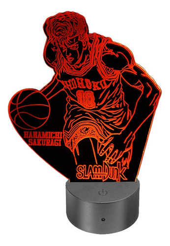 Lámpara Ilusión 3d  Slam Dunk Hanamichi Sakuragi + Control R