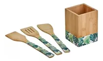 Comprar Kit Cozinha Bambu Suporte Espátula Colher E Espátula Vazada