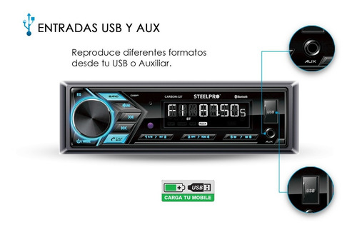 Imagen 4 de 7 de Estereo Para Auto Bluetooth Usb Con Par Bocinas 6.5 Steelpro