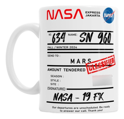 Taza De Cerámica Nasa Espacial Con Cajita Calidad Orca