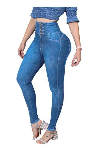 Calça Jeans Feminina Compressora 4 Botoes Bojo Empina Bumbum