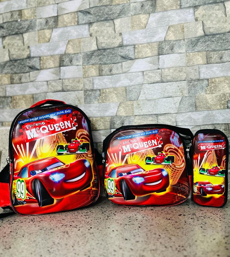 Kit Morral Escolar Cars Rayo Mcqueen Lonchera + Cartuchera 