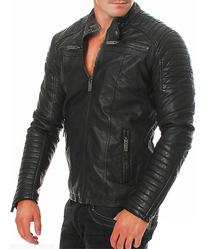 Chaqueta Hombre Piel Plus Forro Polar Chaqueta Moto Jac 2313