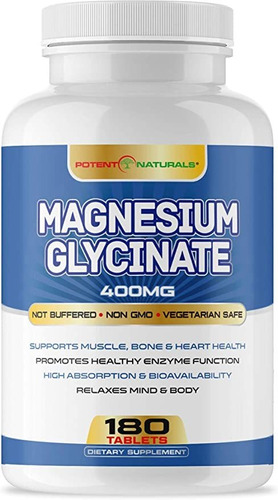 Glicinato De Magnesio, 400 Mg, 180 Comprimidos, Bisglicinat.