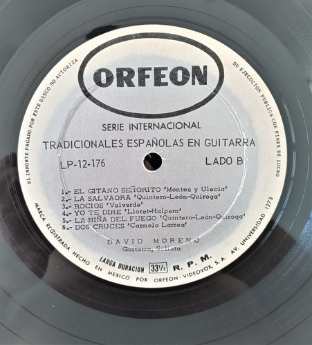 David Moreno Lp Tradicionales Españolas En Guitarra (Usado)