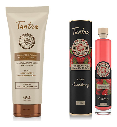  Kit Óleo De Massagem Tantra Morango E Gel Profissional