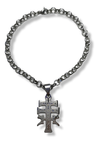 Dije Cruz De Caravaca + Pulsera Todo Acero Quirurgico + Estu