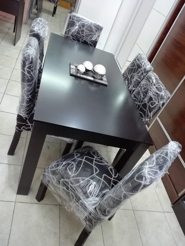 Imagen 6 de 10 de Mesa De 1,60 X 0,80 Negro Con 6 Sillas Vestidas Chenille