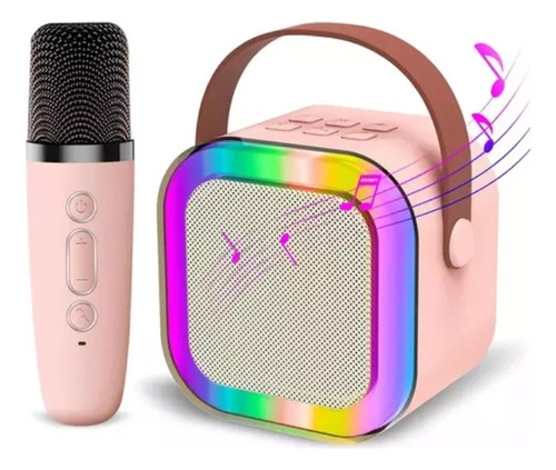 Mini Parlante Karaoke Bt Con Microfono Usb Rosa Claro
