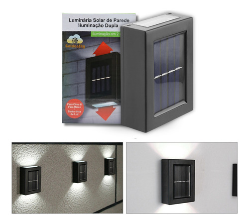 2x Arandela Solar Slim 2 Focos Luminaria Parede Externa Ip65 Estrutura Preto Branco Frio