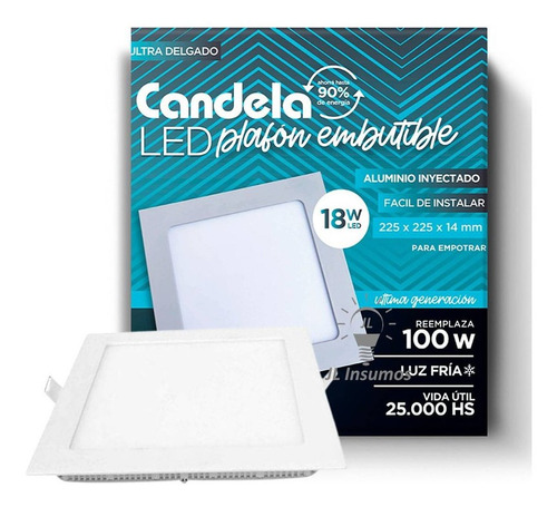 Pack 3 Panel Led 18w Embutir Cuadrado Luz Fria Candela