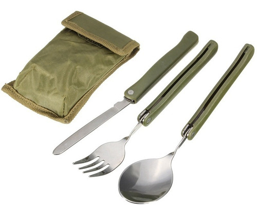 Cubiertos Cuchara Tenedor Cuchillo Militar + Estuche Forro