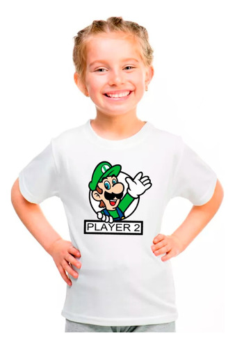 Polera Manga Corta Niños(a)/jóvenes Personaje Luigi Player 2