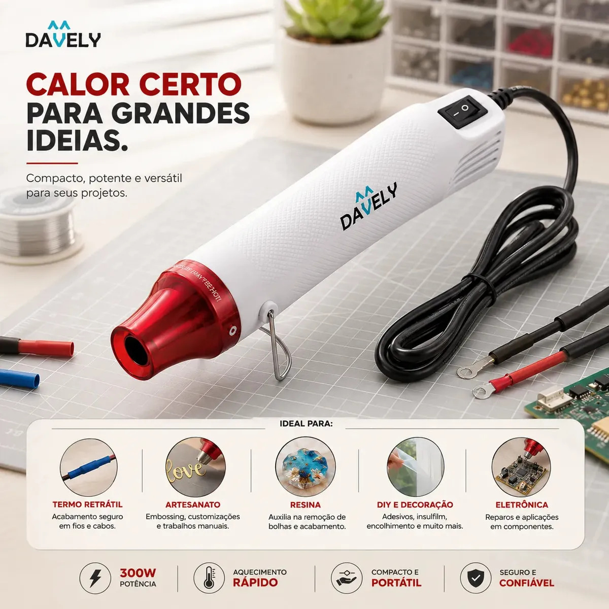 Soprador De Calor Mini Portatil 300w Pistola Ar Quente Soprador Termico Pistola De Ar Quente Mini Soprador Termico Pistola Calor Ar Quente Portátil Artesanato Resina Eletrônica Davely