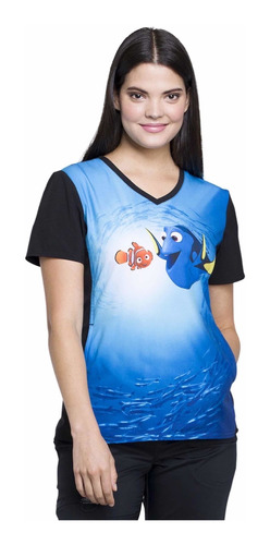 Blusa Mujer Tooniforms Dory Y Nemo- Uniformes Clínicos