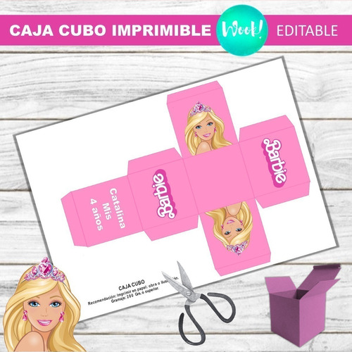 Kit Imprimible Caja Cubo Barbie Editable