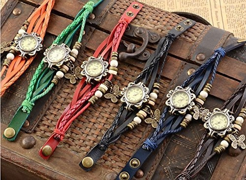 Imagen 4 de 4 de Reloj Dama Vintage Viser Cuero Hoja, Mariposa Oferta 2 X 1