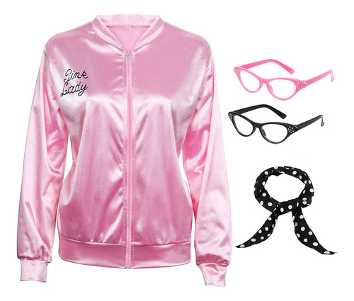 Chaqueta De Saten Rosa Con Cremallera De Los Anos 50 Con B