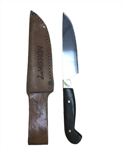 Cuchillo Asado Parrila Artesanal Acero + Funda Cuero Vacuno Color Plateado