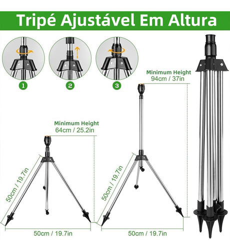 Aspersor Rotativo Automático Com Tripé De 360° 2 Unidades