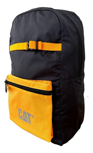 Mochila Cat 84395-12 Color Negro Con Amarillo Diseño Liso Con Logo De La Marca 23l