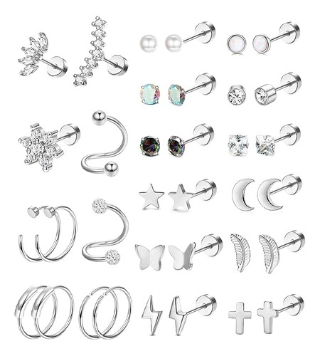 Ten Miro 20g Surgical Steel Small Stud Earrings Women Men Cz