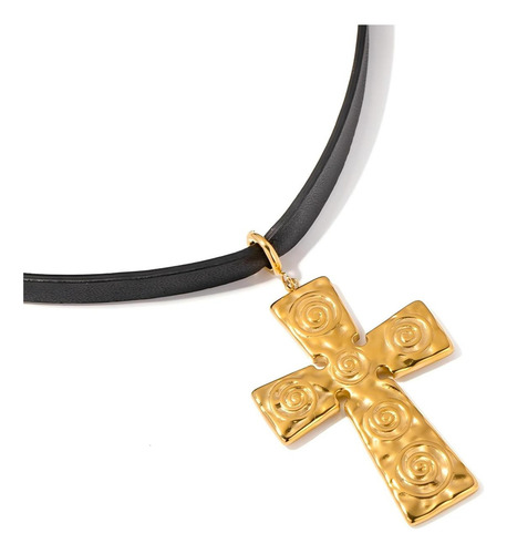 Colar Gargantilha Com Cruz Preta Banhada A Ouro 18k Waridar