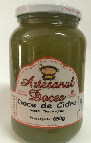 Doce De Cidra Caseiro 650g