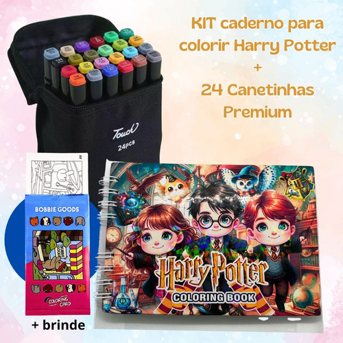 Kit Livro De Colorir Harry Potter Estilo Bobbie Goods Com Conjunto De Canetas Marcador Permanente Ponta Dupla 24 Cores Capa Dura 50 Páginas 180g A5