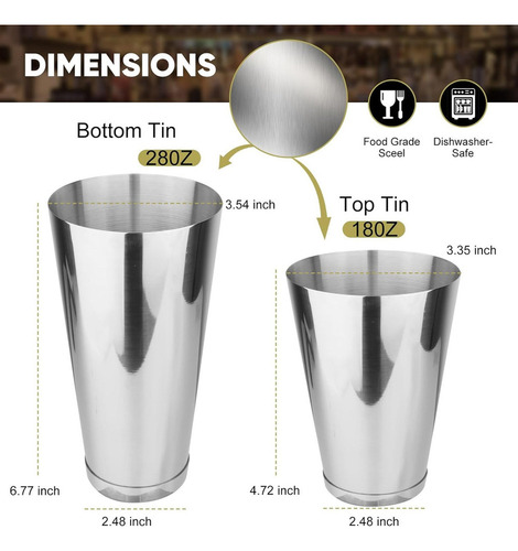 Coctelera Boston Shaker Lata 28 Oz + Lata 18 Oz Bartender