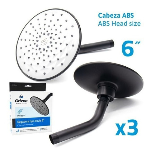 Regadera Redonda De Baño 6 PuLG Negra Con Tubo