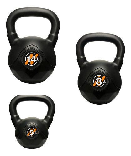 Set 3 Pesas Rusas De 5 Kg + 8 Kg + 14 Kg Fitnesas Kettlebell