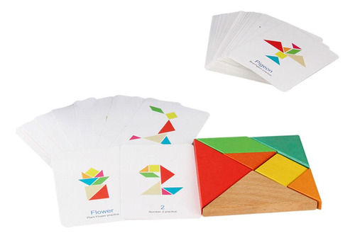 Tangram De Madera Con 50 Tarjetas De Diseño Para Niños En